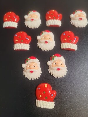 10pc Christmas Santa & Mittens Flatback DIY Craft Decor Embellishment Foto 1 de 4