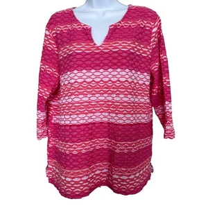 Chico’s Sz3(XL) Relaxation Stripe Split-Neck Tunic Geometrical Texture - Picture 1 of 7