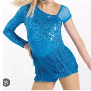 Weissman Dance Costume Size LC Large Child Blue Sequins Fringe Jazz Gloria 12318 - Picture 1 of 9