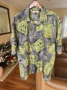 TOMMY BAHAMA HAWAIIAN POST CARD CARRIBEAN SILK CAMP SHIRT SIZE LARGE - Picture 1 of 5