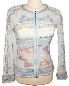 CÁRDIGAN TRICOTTO CREMALLERA FRONTAL TOP MALLA Y MEZCLA DE PUNTO FLORAL PASTEL Para mujer talla S - Imagen 1 de 8