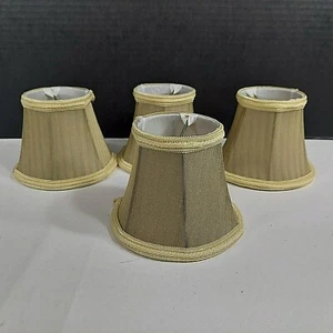 Set 4 Tan & Cream Candelabra Bell Clip Lamp Shades 4"h x 3"Top x 5"Bottom - Picture 1 of 9