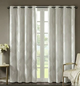 2X SUNSMART KNITTED JACQUARD DAMASK IVORY BLACKOUT WINDOW CURTAIN PANEL 50 X 108 - Picture 1 of 3