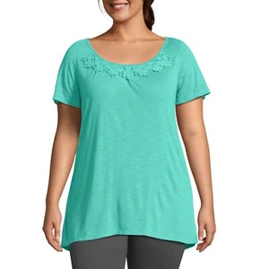 Just My Size Women's Plus-SizeSlub Jersey Tunic with Crochet Collar - Picture 1 of 3
