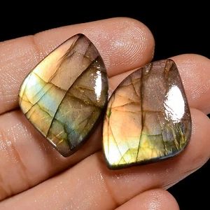 Natural Labradorite Fancy Shape Cabochon Gemstone Pair 31 Ct. 20X18X4 mm OA-8108 - Picture 1 of 5