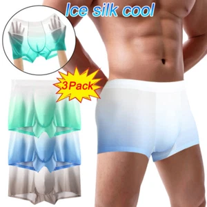3 Pack Ice Silk Mens Boxer Shorts Briefs Seamless Underpants Panties Underwear - Picture 1 of 34