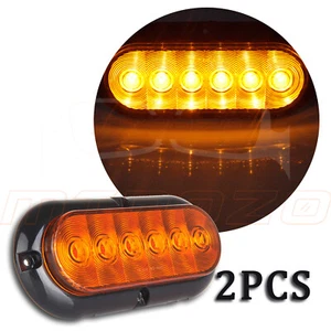 2pcs Surface Mount Oval 6 LED Stop Turn Signal Tail Brake Marker Lights Amber - Picture 1 of 7