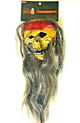 Halloween Mask Pirate Skull Long Hair Realistic Scary Costume Mask Hair New - Image 1 of 4