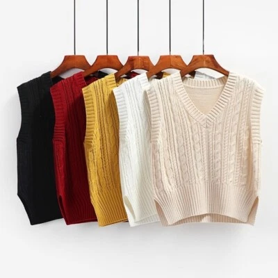 Women Sleeveless Jumper Sweater Vest Waistcoat Knitted Tank Top Casual V Neck - Image 1 of 4