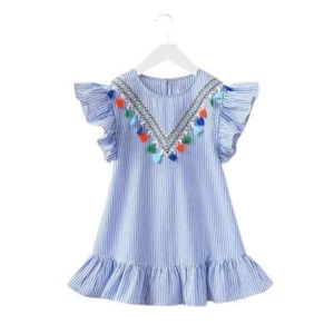 Summer Toddler Kids Baby Girls Clothes Stripe Tassel Party Princess Dress - Picture 1 of 4