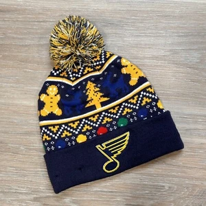 St Louis Blues New Era Christmas Cuffed Knit Hat with Pom Hockey NHL Beanie Cap - Picture 1 of 9