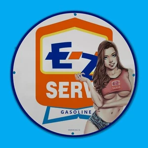 VINTAGE E-Z SERVICE GASOLINE GAS STATION SERVICE MAN CAVE OIL PORCELAIN SIGN - Picture 1 of 1