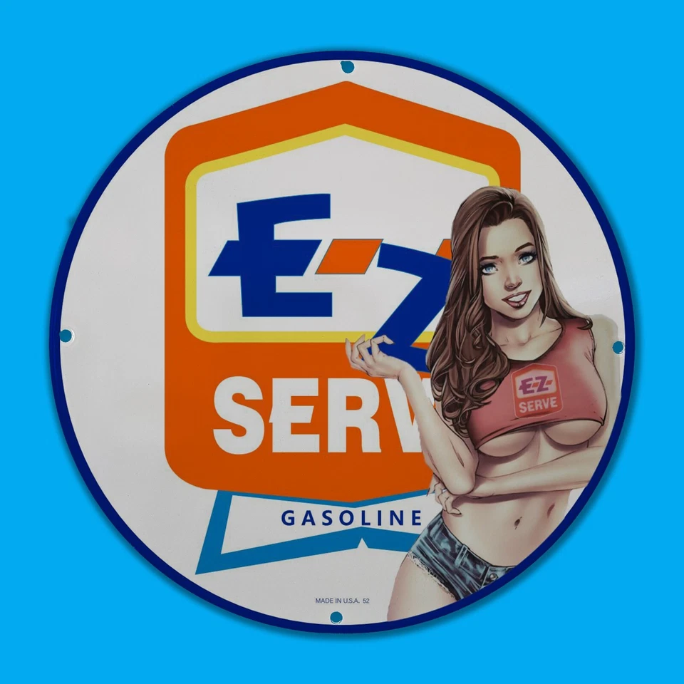 VINTAGE E-Z SERVICE GASOLINE GAS STATION SERVICE MAN CAVE OIL PORCELAIN SIGN - Image 1 of 1