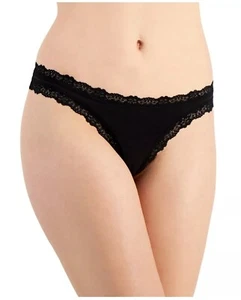 Jenni Women's Lace-Trim Thong Black XXXL Core Panty 100% Cotton  - Picture 1 of 4