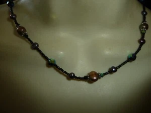 DELICATE LAVENDER PEARLS BLACK AB CRYSTAL BLACK MICRO SEED BEADS NECKLACE #28/10 - Picture 1 of 4