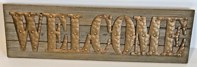 Welcome Bronzed Aluminum Tin Plaque Rustic Sign Retro Wall Decor 18.5"x 5.5" - Image 1 of 4