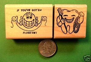 Combo de sellos dentales, 2 sellos de goma montados en madera - Imagen 1 de 1