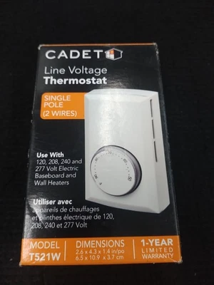 Cadet T521-W Mechanical Single Pole Wall Thermostat - White - Image 1 of 4