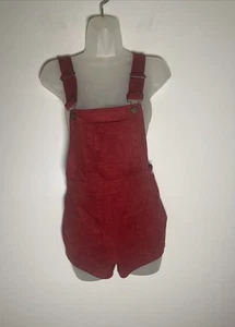 Forever 21 Overall Shorts Faux Suede Rust Orange Red Brass Buckles S - Picture 1 of 5