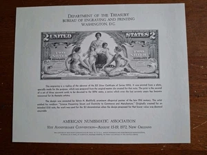 BEP Souvenirkarte B 18 ANA 1972 Gesicht 1896 2 $ Educational Silber Zertifikat - Bild 1 von 1