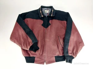 VTG Express Rider Blanket Lined Western Jacket Aztec Burgundy Mens Large - Picture 1 of 10