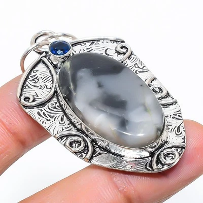 Maligano Diaspro, Topazio Blu Gemma 925 Argento Sterling Ciondolo Gioielli - Immagine 1 di 4