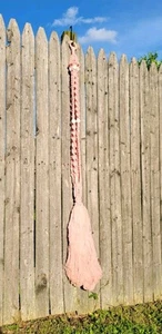 Vintage Shabby Boho Chic Hippie MCM hellrosa Makramee hängend Pflanzenhalter - Bild 1 von 8