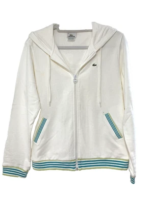 CHAQUETA CON CAPUCHA LACOSTE BLANCA ALGODÓN VERDE RIBETE CREMALLERA 46/XL Foto 1 de 4
