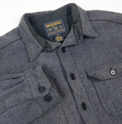 Woolrich CPO Wool Overshirt Men's Large Gray Herringbone Heavy Workwear Shacket - Image 1 of 4