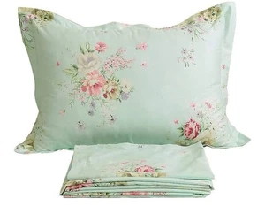 Usning Shabby Green Floral Sheet Set Queen, 4 Piece - Picture 1 of 6