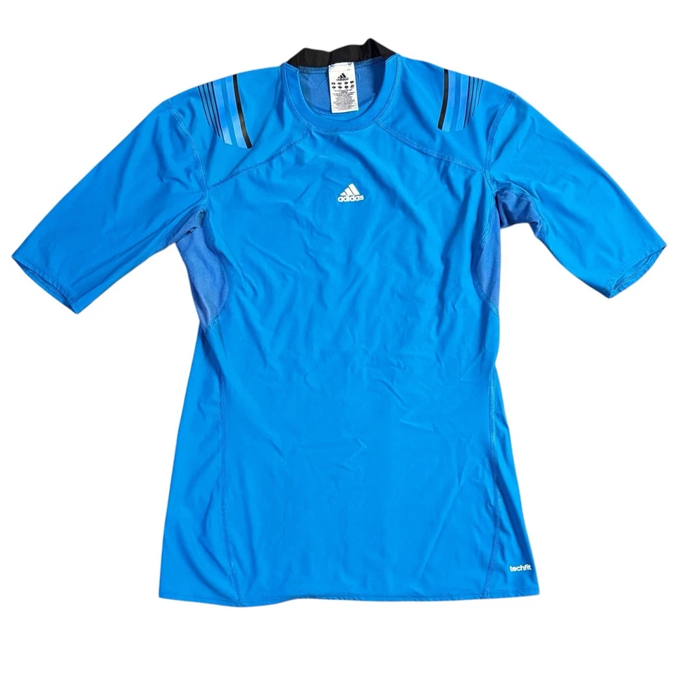 Camisa Adidas Techfit Climalite Climacool manga curta compressão azul masculina GG - Imagem 1 de 4
