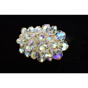 Vintage Statement Pin Brooch Aurora Borealis Crystal Cluster Oval 80s 9B - Picture 1 of 12