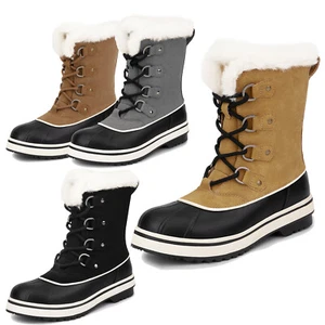 Mid Calf Snow Boots Lace Up Warm Faux Fur Lined Anti-slip for Women Outdoor - Picture 1 of 15