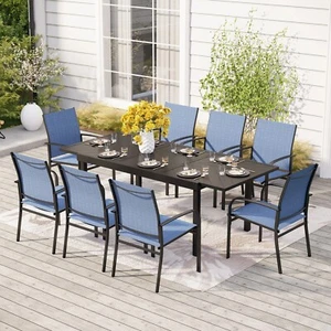 9 Piece Patio Dining Set Expandable Table for 6-8 Person Outdoor Chair - Picture 1 of 10