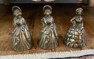 3 X Vintage English Brass Crinoline Lady Ladies Brass Hand Bells 4” 300g - Picture 1 of 5