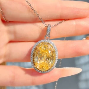 New Party Jewelry Ice Flower Cut Yellow Citrine Gemstone Women Silver Necklace - Picture 1 of 6