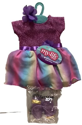 My Life As Lavender & Rainbow Glitter Dress & Purple Glitter Shoes For 18” Dolls - Image 1 of 4
