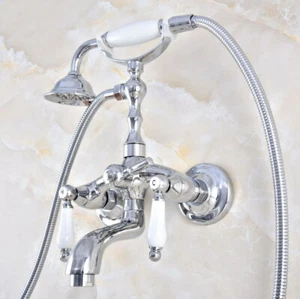 Chrome  Brass Wall Mount Clawfoot Bath Tub Shower Faucet Sets w/ Handheld Shower - Picture 1 of 10