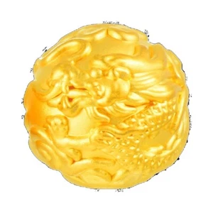 1pcs Pure 999 24K Yellow Gold 3D 14mm Dragon Beads Pendant DIY Jewelry 1.8-2.0g - Picture 1 of 10