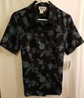 STYLE & CO Women's Black & Blue Mosaic Scroll Print top with back tie sz 10 NWT