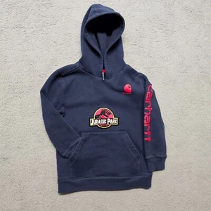 Carhartt Hoodie Jurassic Park Boys Size 7 Blue Red Logo Pullover Sweatshirt - Picture 1 of 23