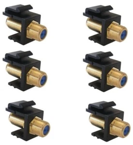 6 Pcs F-type Black Keystone Insert Jack Coax Cable TV RG6 RG59 Connector Gold - Picture 1 of 1