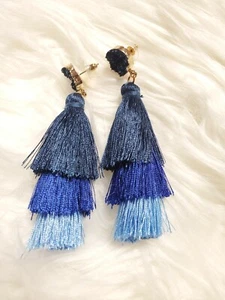 Gradient Blue Tassel Pierced Trendy Stylish Fashionable Earrings - Picture 1 of 5