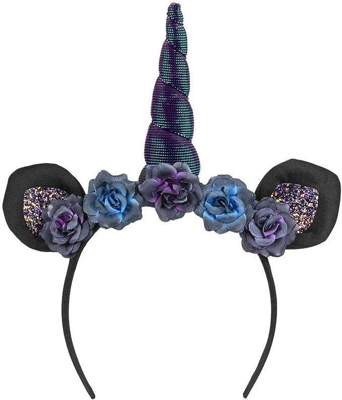 Dark Unicorn Tiara Floral Headband Gothic Halloween Fancy Dress Accessory - Image 1 of 1