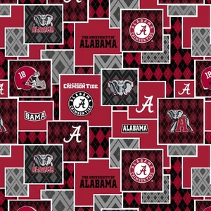 University of Alabama Cotton Fabric-Alabama Crimson Tide Argyle Boxes-1371 - Picture 1 of 1