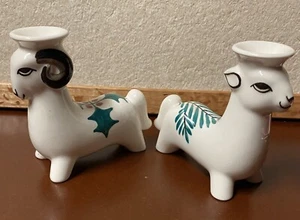 Royal Copenhagen Denmark Aluminia Julebuk Widder Winter Kerzenhalter Set Paar - Bild 1 von 11