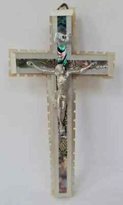 Vtg Bethlehem 14 Stations Relic Mother of Pearl & Abalone Crucifix Wall Cross - Picture 1 of 7