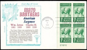 US 1964 Mayo Brothers Plate Block (1251) . First Day Cover, Kohl Kraft Cachet - Picture 1 of 1