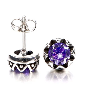 Silver purple crystal earrings stainless steel crown stud new arrival 2019 - Picture 1 of 3
