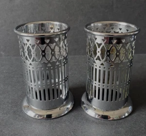 Filigree Chrome Salt Pepper Holders 3" tall 1 1/2" dia Vintage Taiwan - Picture 1 of 5